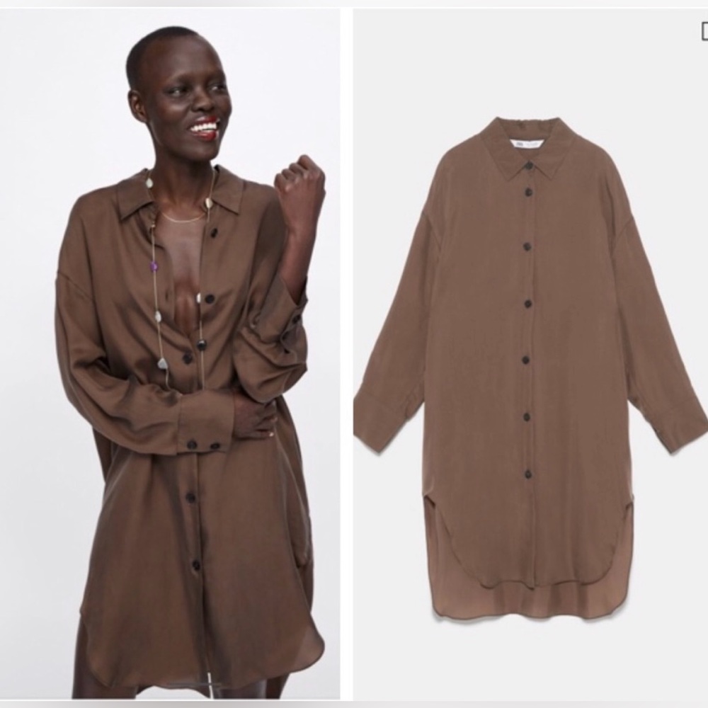 Zara along Asymmetrical Blouse in Brown